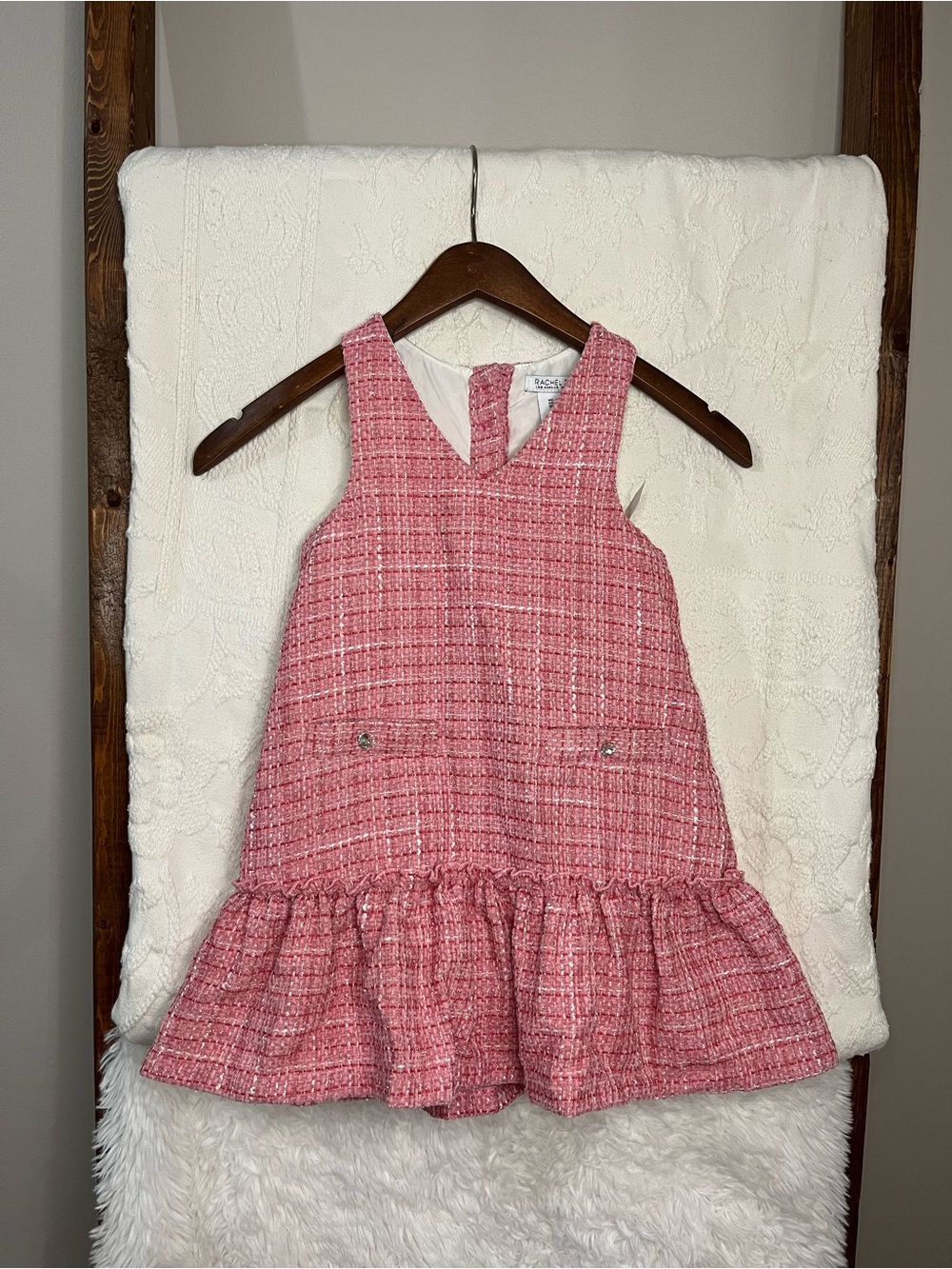 Rachel Zoe Girls 4T Pink Tweed Ruffle Hem Shift Dress